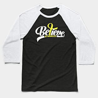 Believe In Miracles Hydrocephalus Awareness Yellow Ribbon Warrior Support Survivor Baseball T-Shirt
